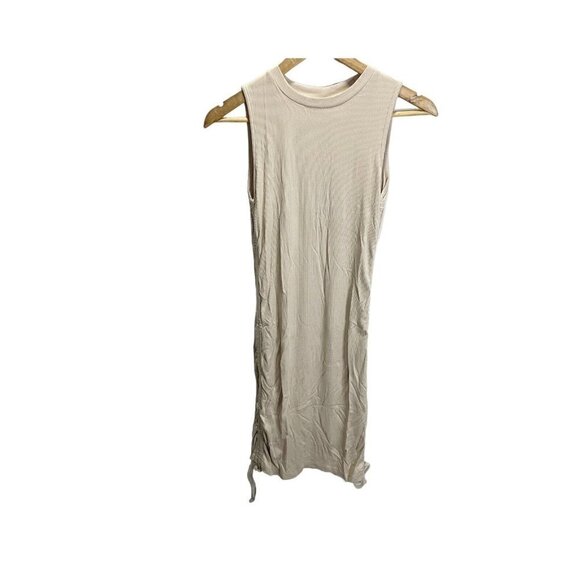 Myheat M Women Sleeveless Bodycon Ruched Short Dress Side Drawstring Solid Tan - Picture 2 of 7